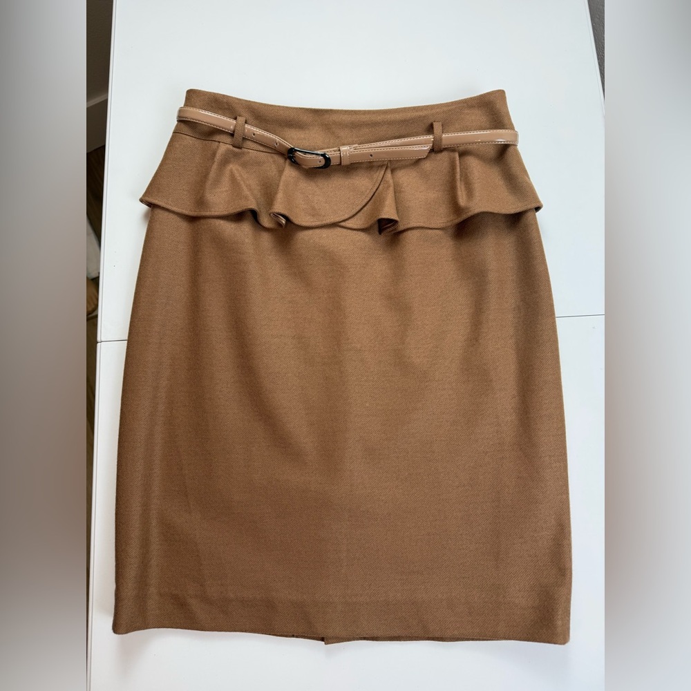 Naracamicie-90's/Y2K Vintage, Camel, Ruffle Waist, Wool, Pencil Skirt.‎ Size-3 - Picture 6 of 7